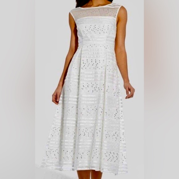 ADRIANNA PAPELL White Midi Dress Bridal‎ Shower Long Formal Prom Gown Sleeveless - Picture 1 of 13